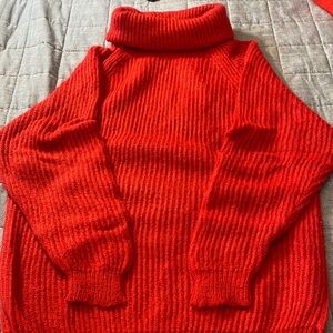 Eaton Mohair Blend  Bright Red Knit Sweater with Low or High Roomy Turtleneck